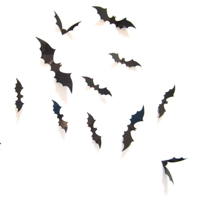 Nya anländer 12st / set svart 3d diy pvc bat vägg klistermärke dekal hem halloween dekoration