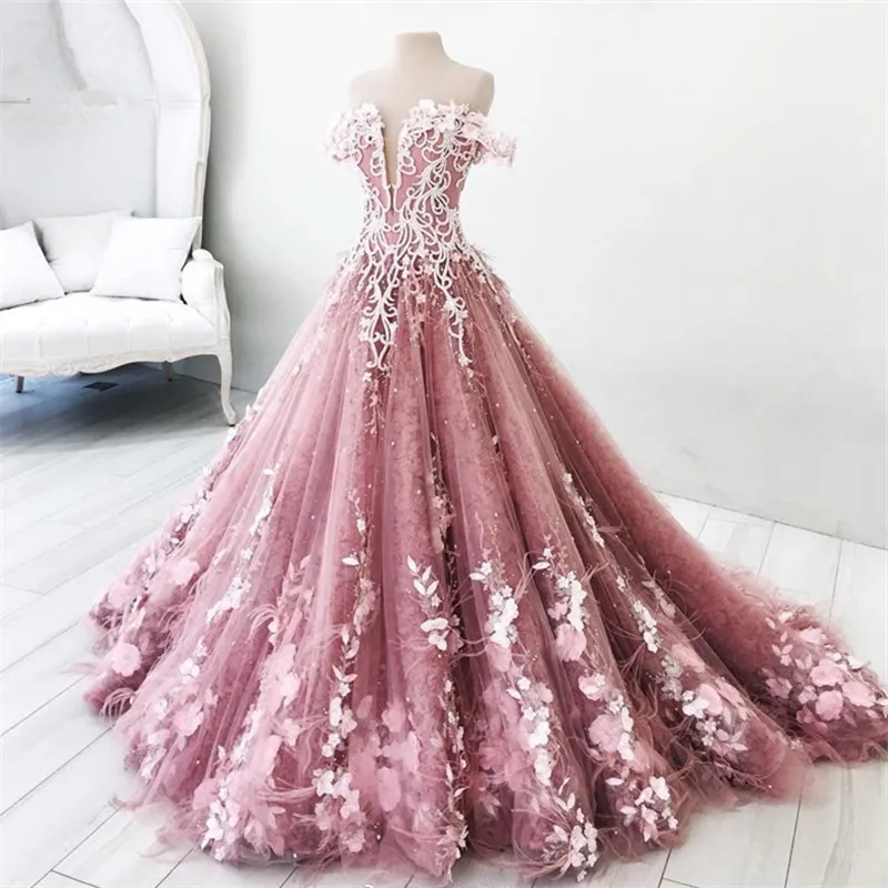 Bedövning prom klänning boll klänning av axel sexig dragkedja tillbaka sopa tåg pleats tulle med applique broderiery beading afton klänning