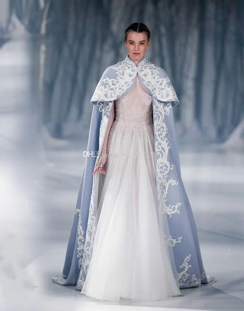 Paolo Sebastian Kurtka ślubna Wrap Dla Bride High Szyi Ślub Cape Haft Satin Cloak Jacket Bridal Bolero Wzrost Dubai Abaya