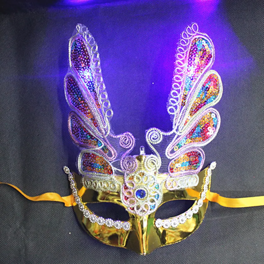 New LED Halloween props fine plating phoenix with lamp with eyeliner luminous mask Fashion mask masquerade party decorations