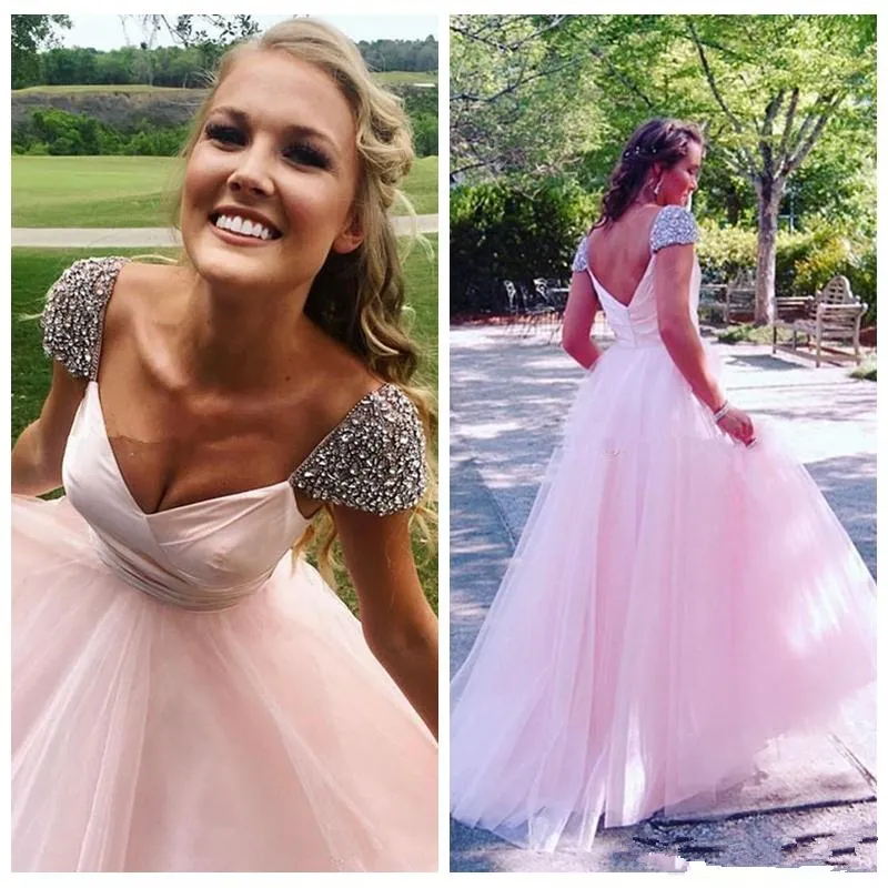 Blush Pink Princess Ball Gown Quinceanera Dresses Blings Crystals Cap