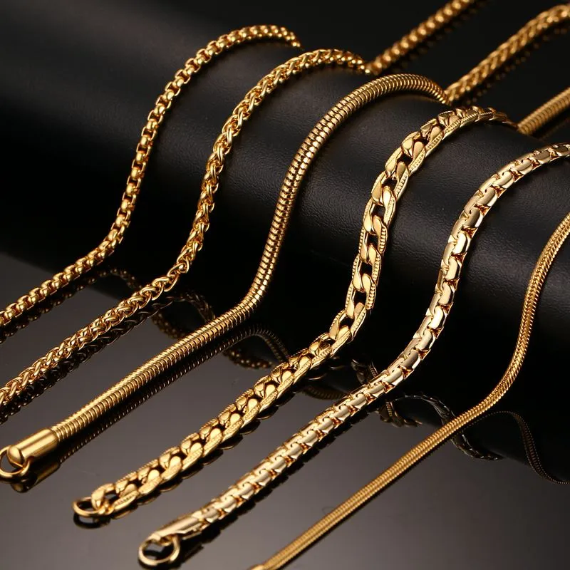 18k real colar banhado a ouro para mulheres homens de aço inoxidável cadeia de cobra 20 / 24inch atacado longo colar jóias presente de festa de natal