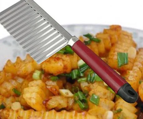 av DHL eller EMS 300 st Potatis Crinkle Wavy Edged Kniv Rostfritt stål Kök Gadget Vegetabiliska Fruktskärare