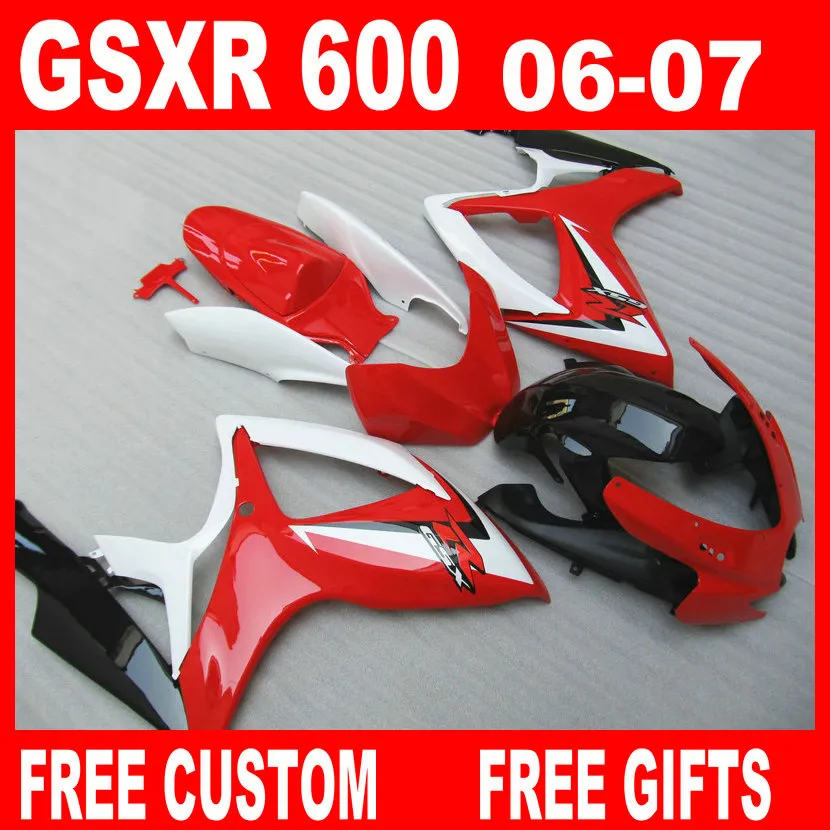 스즈키 GSXR 600750 페어링 GSX-R600 R750 2006 2007 레드 화이트 페어링 키트 06 07 GSXR600 GSXR750 무료 사용자 정의 고품질