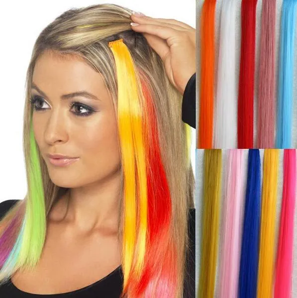 Hair extensions 2016 New Arrive fashion women's Long Synthetic Clip In Extensions Gradient Color cosplay hair pieces