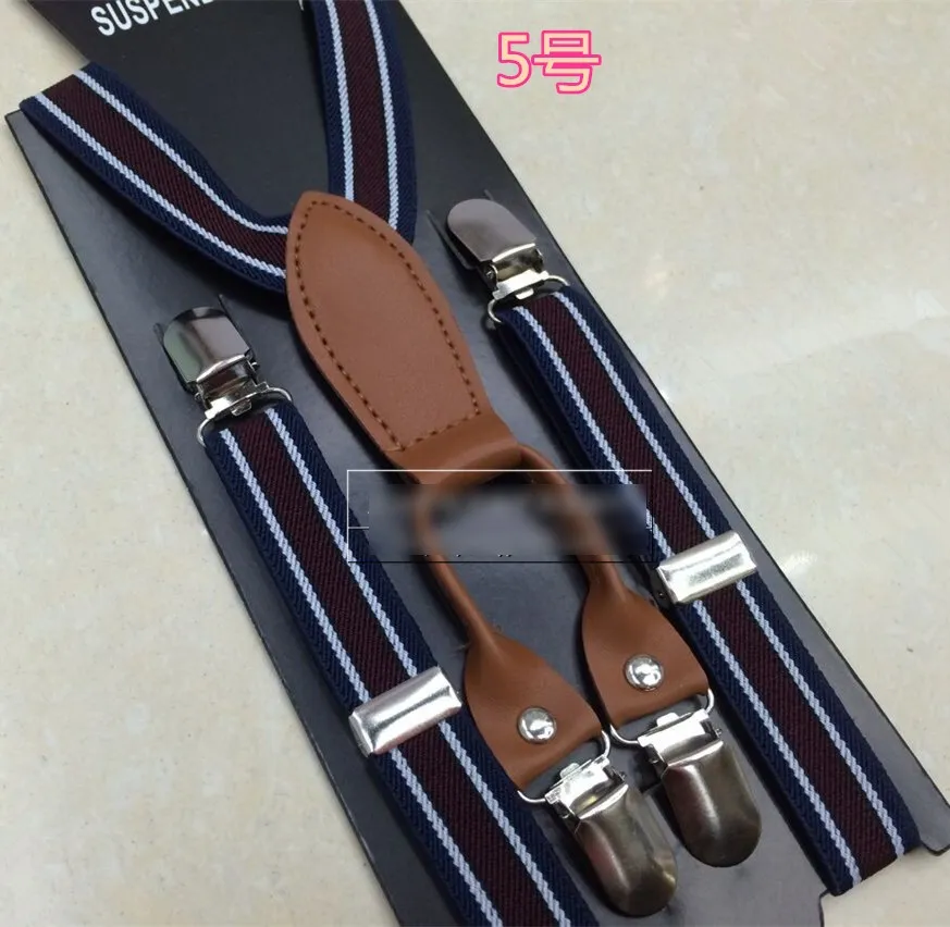 2015 New Kids Boys Girls Stripe Suspender Clip Children Mix Style Leather Elastic Pants Folder Unisex Rainbow Strape Fashion Brace BJ L004