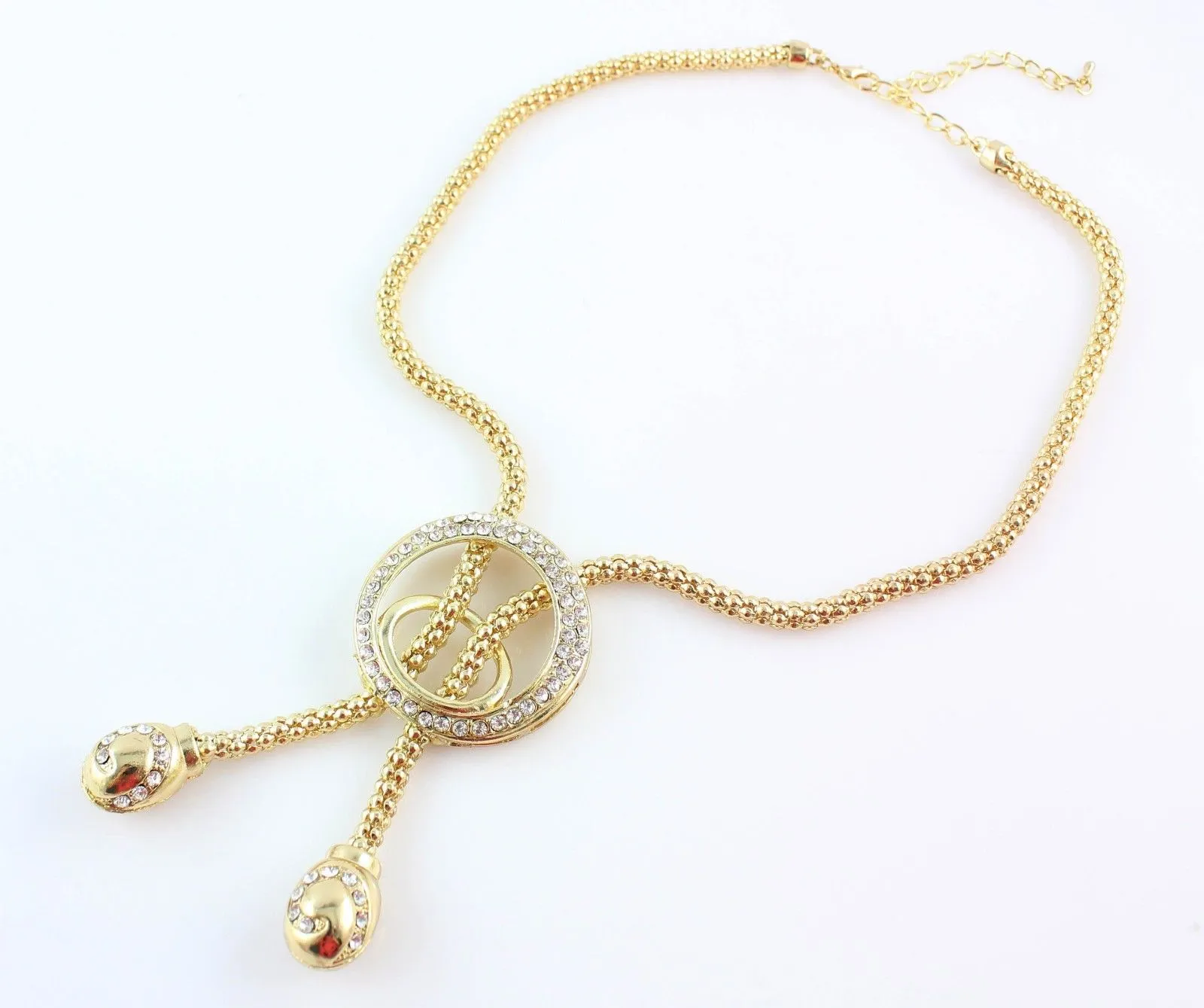 Fashion Gold Plated Snake Chain Crystal Necklace Bracelet Ring Earrings Jewelry Sets