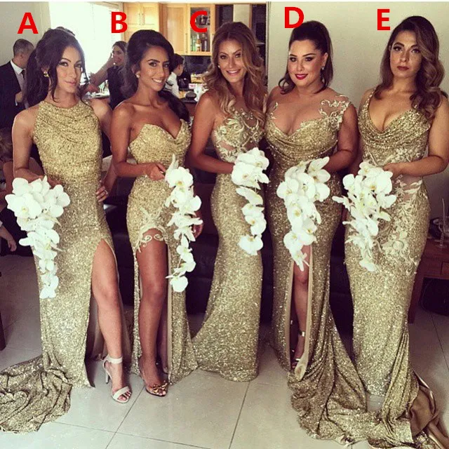 2023 Sexy Plus Size Gold Sequin Sparkly Bridesmaid Dresses Robe Demoiselle Bridal Prom Party Dress For Bridesmaids