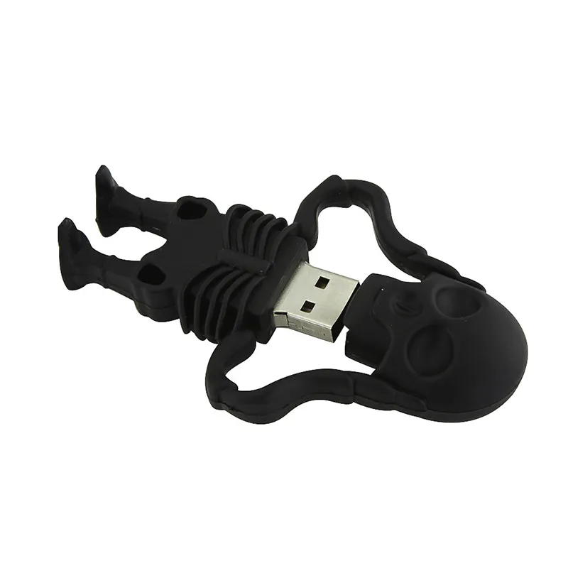 Dessin animé 4GB 8GB 16GB 32GB coque en Silicone tête de crâne USB squelette cadre USB 2.0 clé USB mémoire bâton stylo disque Halloween cadeau