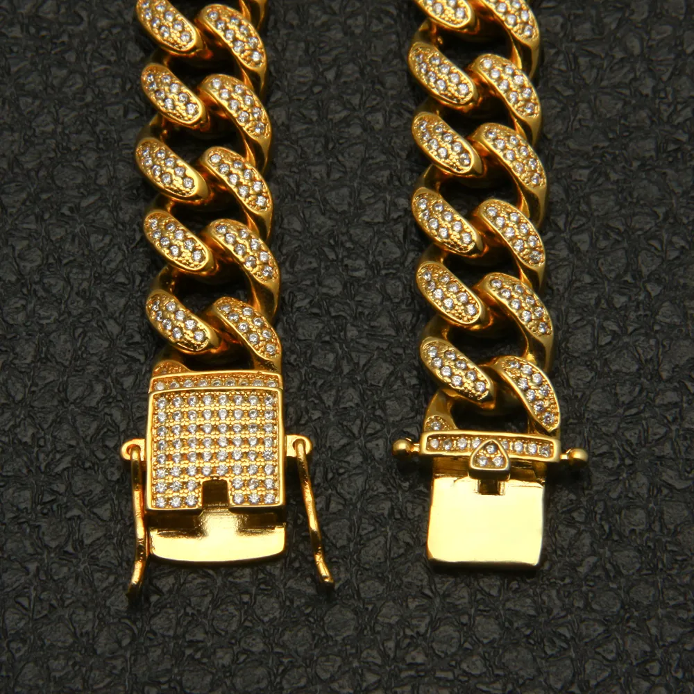 12mm 16-30 pouces Top qualité Bling zircone glacé Miami chaîne cubaine pour hommes femmes Hip hop colliers bijoux