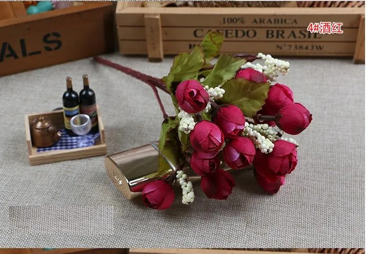 Julförsörjning 15 Mini Rose Artificial Flowers 7 Färger Selection Rosebuds Star Party Decoration Wreaths Silk Bud Factory Direct Er01