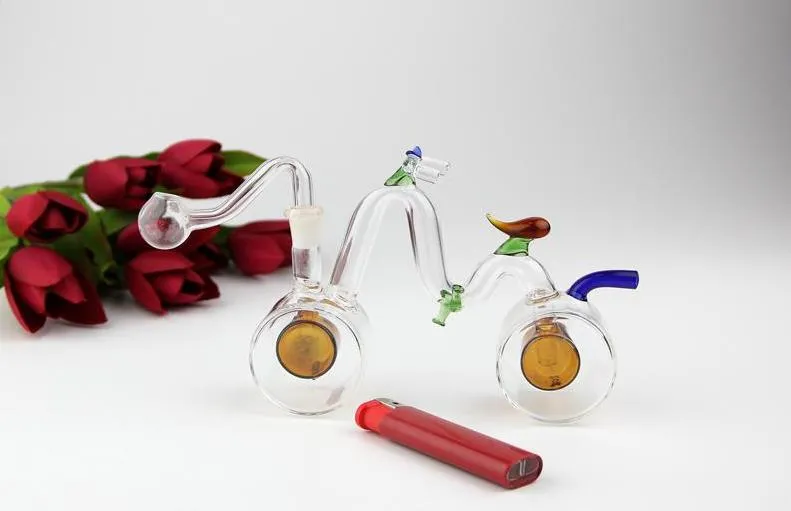 Forme de vélo - pipe à fumer narguilé en verre Pipes en verre en gros Tuyaux de brûleurs à mazout en verre courbé, livraison gratuite