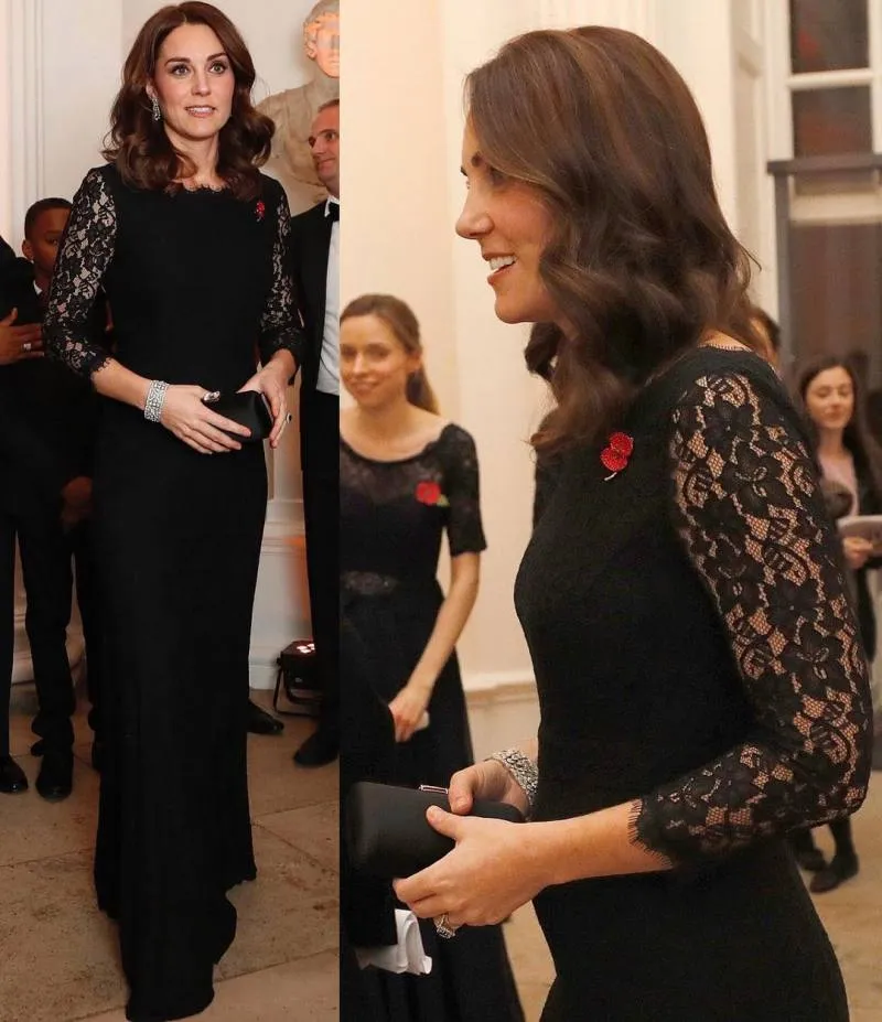 Kate Middleton Wearing Black Lace Dress