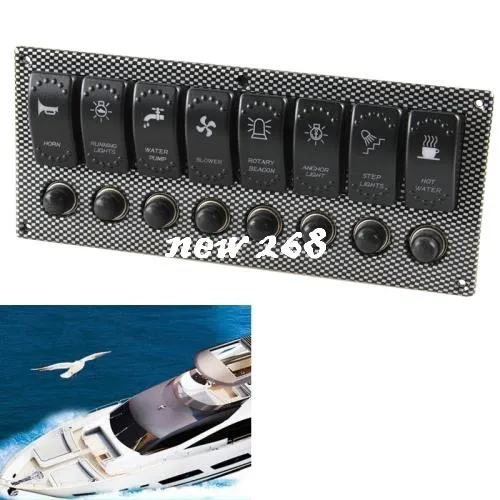 Good Quality 8 Gang Dual LED Waterproof Rocker Switch Panel with Circuit Breakers for Marine Boat Caravan Yatch