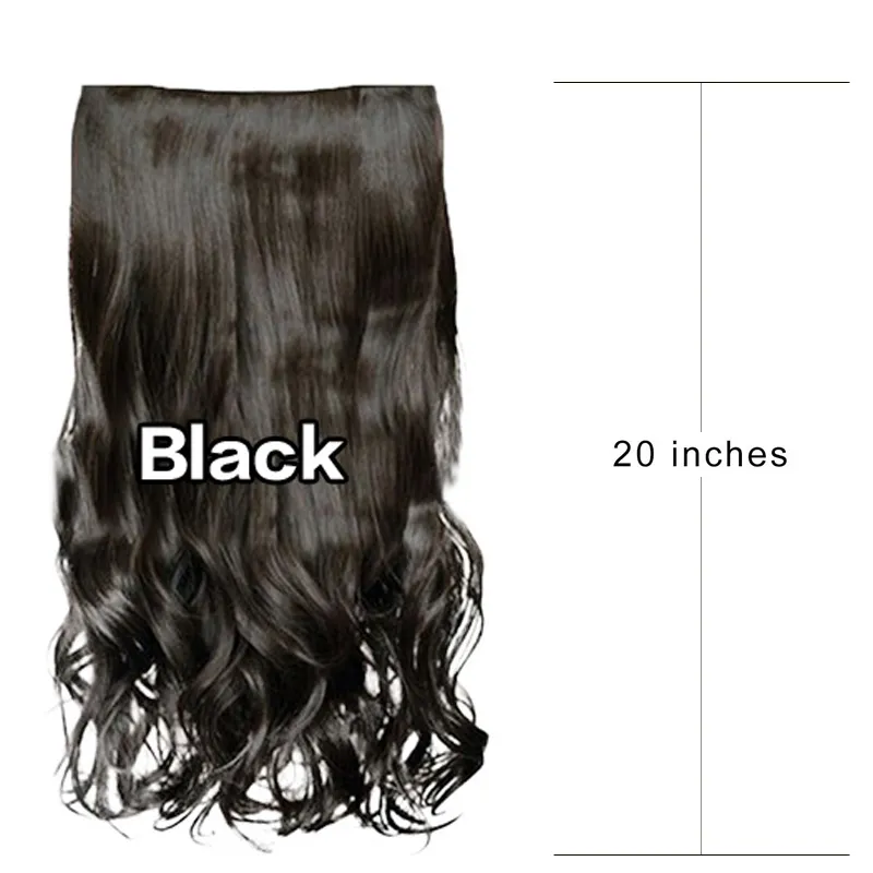 Ladies Long Wave Heat Resistant Fiber Synthetic Clip On Hair Extensions Women 5 Clips Wavy Hairpiece Accessories Black Dark Brown 1705824