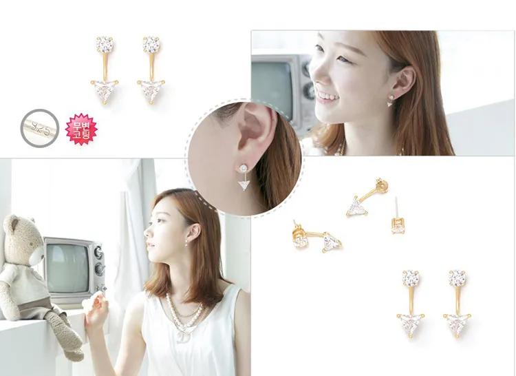 925 Sterling Silver Earrings Fashion Jewelry Double Sided Zircon Diamond Crystal Stud Earring Rose-gold & White Color for Women Girls