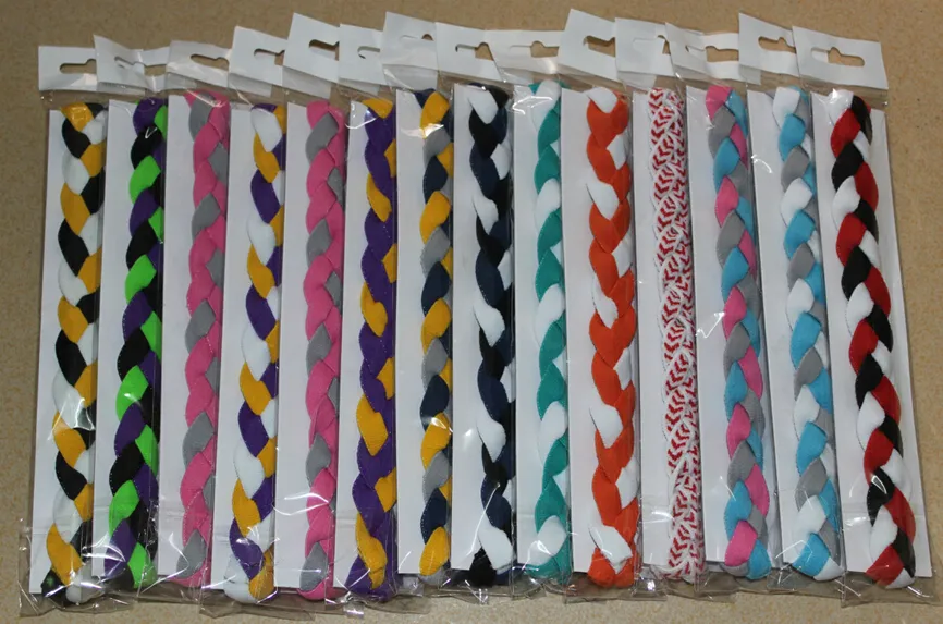 Hot Selling 2015 voor Kerstmis softbal hoofdband 3 touw gevlochten hoofdband 6 stuk sport gevlochten elastische hoofdbanden voor meisjes softbal