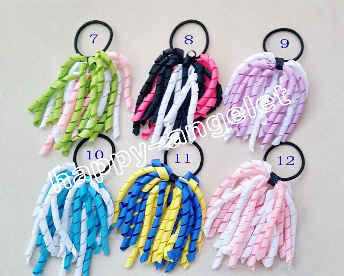 curl tassel ribbons Ponytail holder korker streamers Plain colour hairband corker hair bows with elastic hair rope PD0025342054