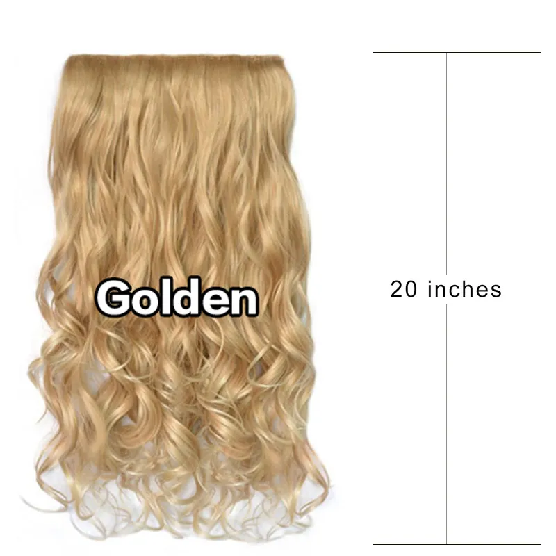 レディース長波耐熱繊維合成クリップ髪の伸びの女性5クリップ波状のヘアピースアクセサリー黒いダークブラウンゴールドレッド