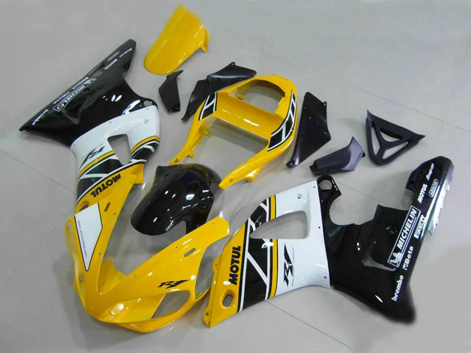 Darmowa wysyłka ABS Wzmocniający zestaw do Yamaha 2000 2001 YZF R1 YZF1000 00 01 Żółte białe czarne plastikowe wróżki Zestaw RQ37 + 7 prezenty