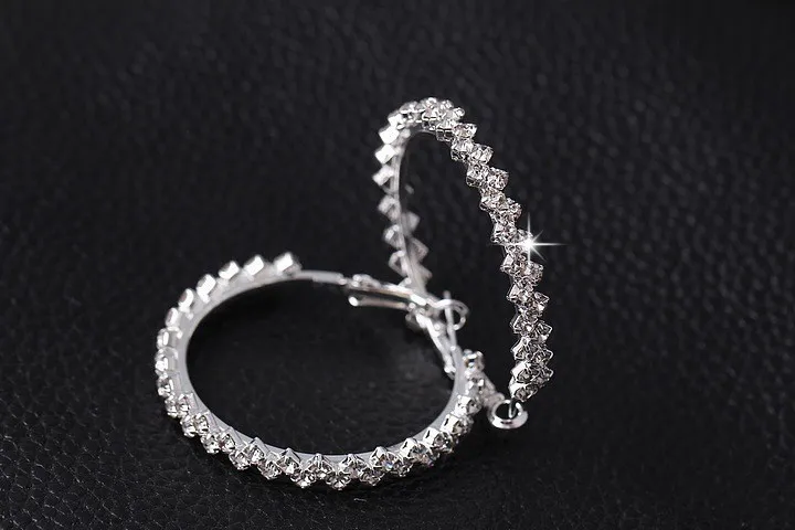 Oorbellen hoepel voor vrouwen mode-sieraden diamanten oorbel bruiloft/verloving ronde oorbellen hangende 925 sterling zilveren grote hoepel oorbellen