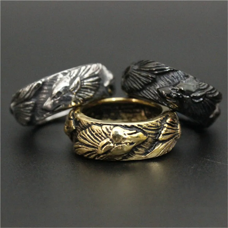 nyaste design 3 färger band wolf ring 316l rostfritt stål mode man pojke punk stil cool gyllene varg ring