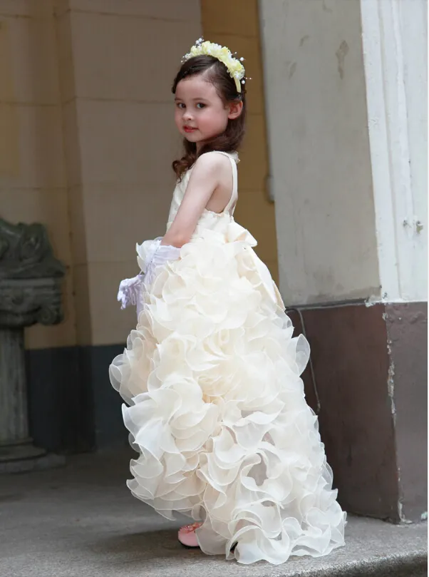 Empire V-Neck Wasit/Beads/Crystals Ruched Organza Birthday Pageant Wedding Hi-lo Flower Girls' Dresses