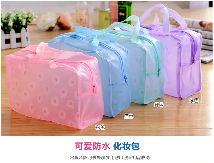 DHL Livraison gratuite Hot Portable Floral Print Transparent Maquillage imperméable Maquillage Cosmétique Sac de toilette Pochette de bain Sac de rangement