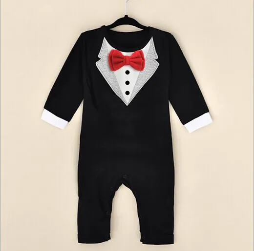 2017 New Born Boy Baby Formal Suit Tuxedo Romper Pants Jumpsuit Gentleman kläder för spädbarn baby romper jumpsuits2775285