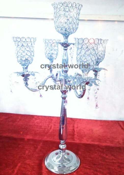 Candelabri di cristallo a 5 bracci all'ingrosso per la decorazione di nozze 12