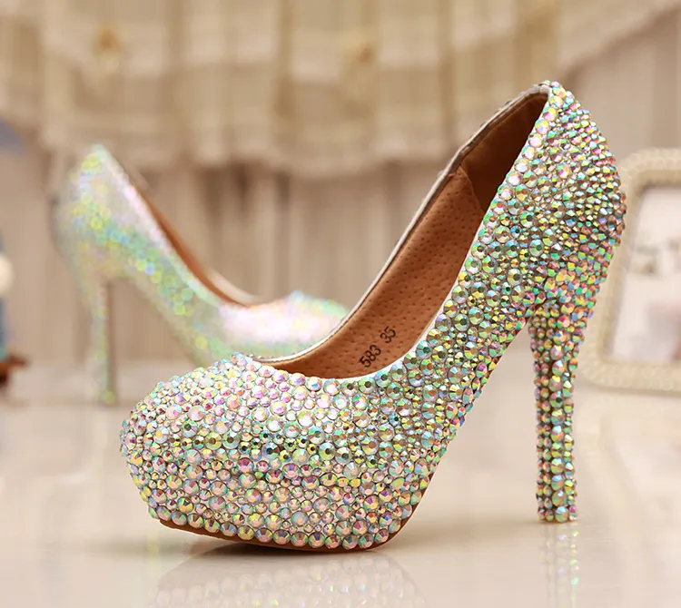 Cinderella Kristallschuhe Nachtclub High Heel Plateauschuhe Braut Hochzeitsschuhe AB Kristall Glitzer Strass Party Prom Schuhe