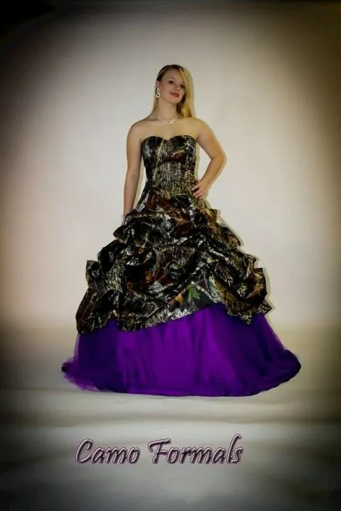 Camo Purple Wedding Dresses Ball Gown with Detachable Bow Sash Floor Length Tiered Luxury Camouflage Bridal Gowns 2015 Sweetheart Camo Dress