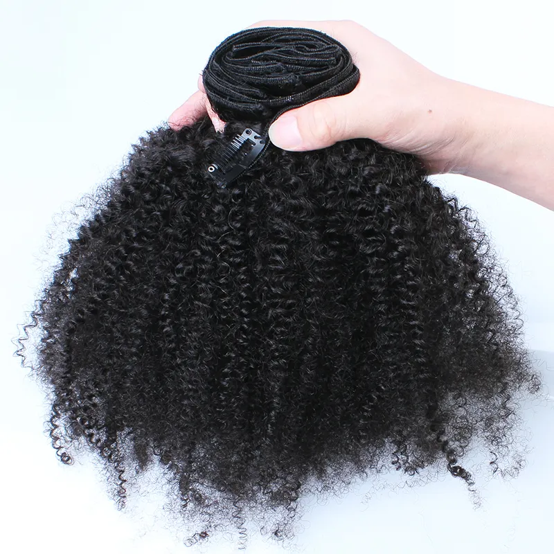 Mongolian Afro Kinky Curly Clip In Human Hair Extensions / Set 120gram / Pack African American Clip In Human Hair Extensions
