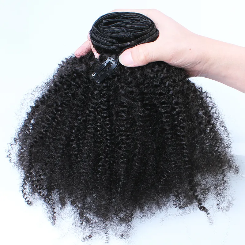 Mongoolse afro kinky krullende clip in menselijke hair extensions / set 120gram / pack African American Clip in human hair extensions