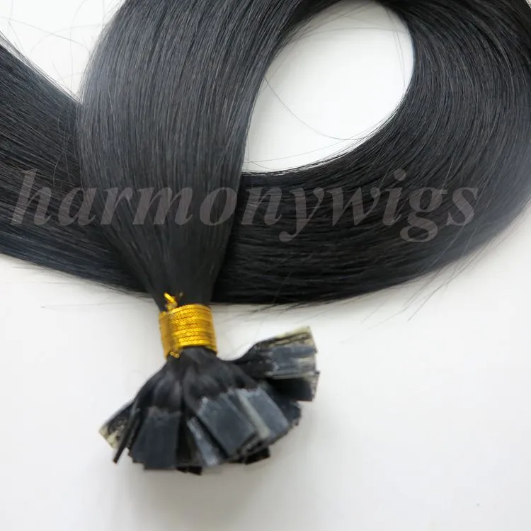 Förbonnad brasiliansk platt spets mänskliga hårförlängningar 50g 50strands 18 20 22 24 tum 1Jet Black Indian Hair Products5473148