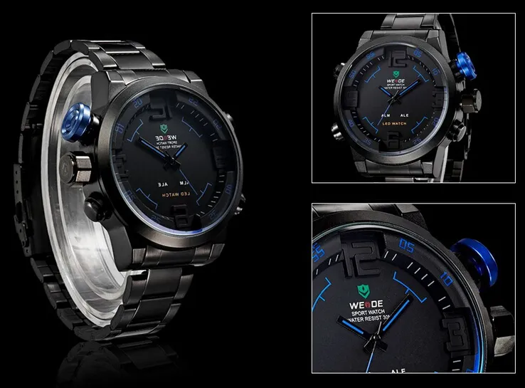 WEIDE WH2309 Relogio Multifunktions Military Watch für Herren Quarz Fashion Casual Uhren Männer voller Stahl LED-Display Armbanduhren
