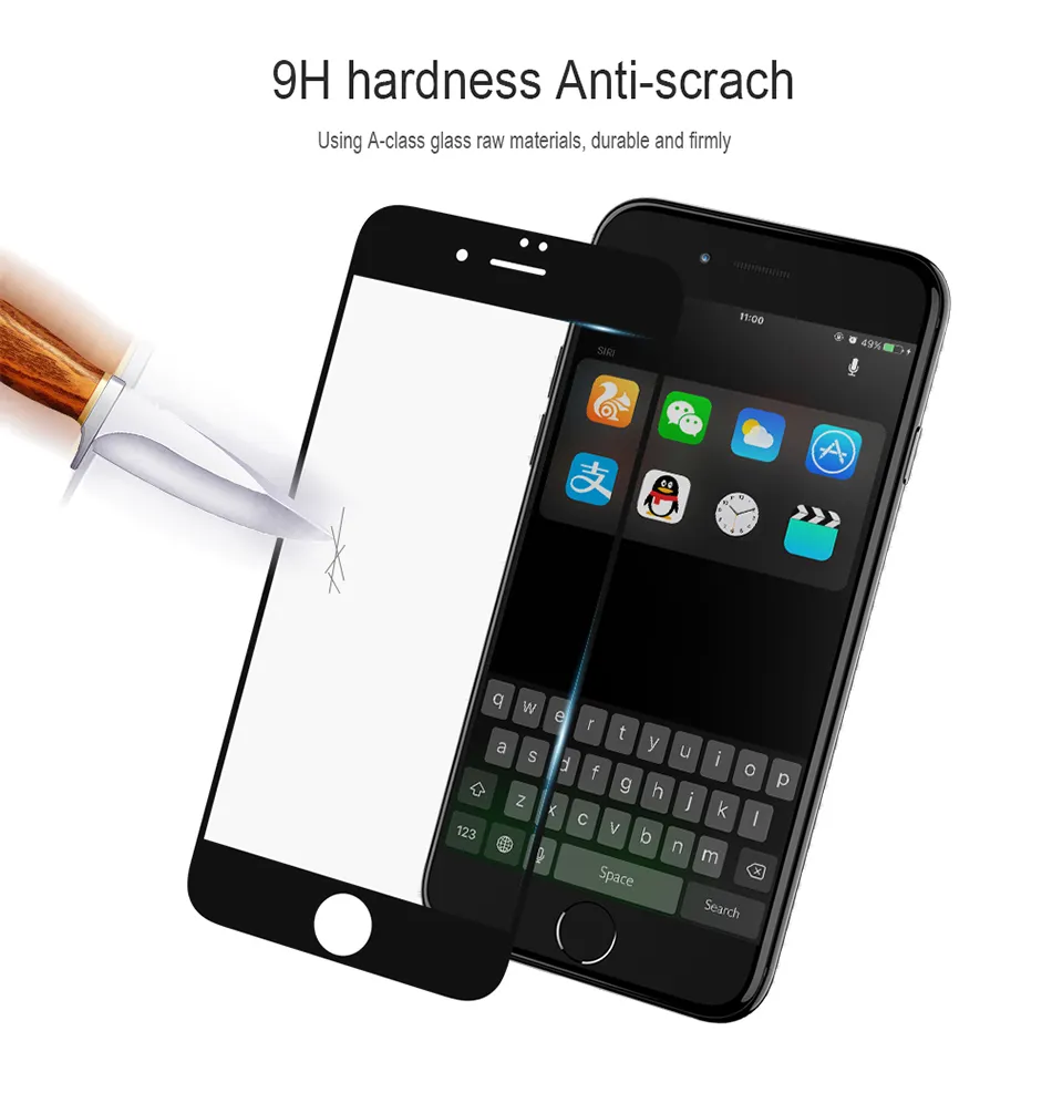 4D 0.2mm 9H Blue Ray Screen Protector For iPhone 6 6S 7 7 Plus Anti-Fingerprint Clear Tempered Glass Film For iPhone 6 6S 7