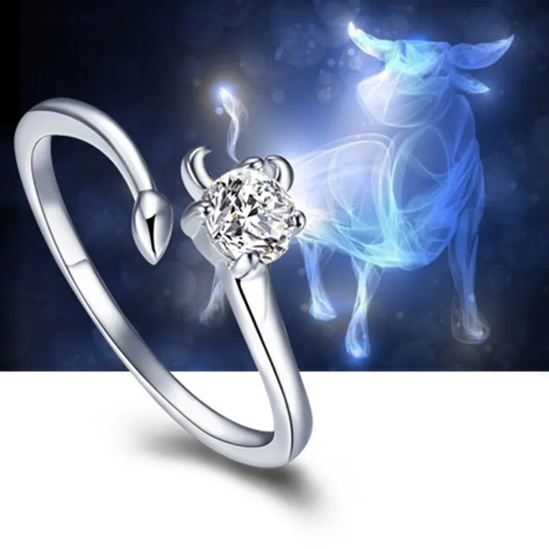 Os mais recentes 925 sterling silver zodiac anel de abertura por atacado LEO horoscope mulheres anel com strass cristal