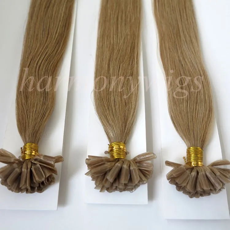 100g 100strands Pre związany paznokci U końcówki przedłużanie włosów 18 20 22 24 cali # 12 / Lekki Złoty Brązowy Brazylijski Indian Remy Human Hair