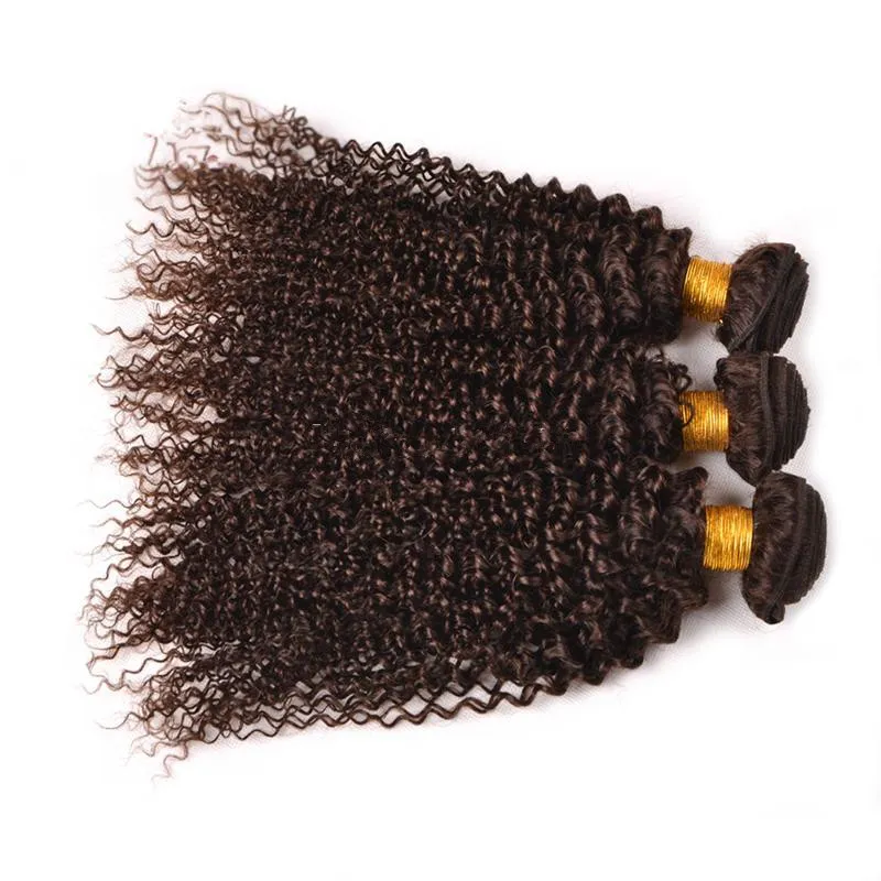 Braziliaans menselijk haar Bruin Kinky Curly Extensions Weeft 3 stuks Onverwerkte afro krullend 4 Middenbruin Menselijk haarbundels Echte Pics1267619