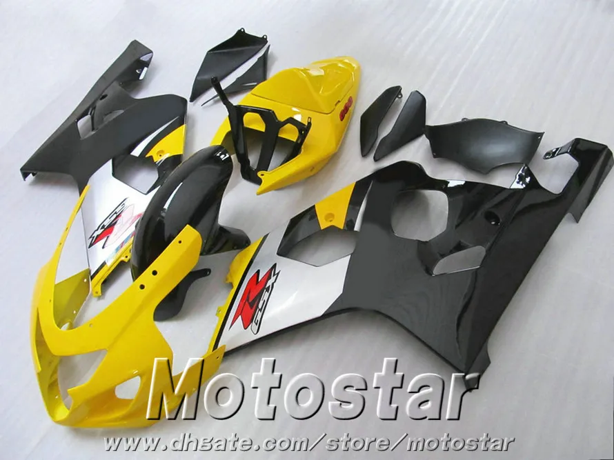 Motorcykel Fairing Kit för Suzuki GSXR600 GSXR750 2004 2005 K4 BodyKits GSX-R 600/750 04 05 Gula Silver Black Fairings Set QE34