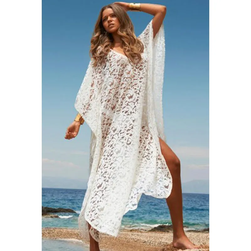 مثير المرأة الأبيض الرباط الزهور فراشة شاطئ اللباس المايوه تغطية شكا الشاطئ ارتداء بدلة السباحة التستر