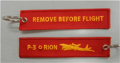 P3 Orion vliegtuigen verwijderen vóór vlucht borduurwerk aangepaste OEM-stof Sleutelhangers 13 x 2.8cm 100pcs lot