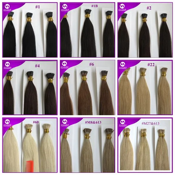 50gBrazilian keratin i tip hair extensions 18-24inch human straight wave hair 1g/pc many color in stock