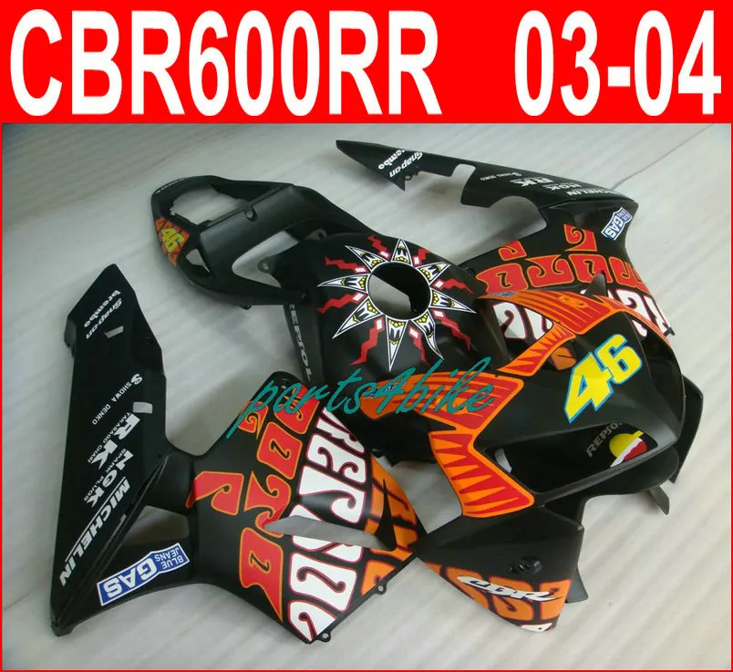 Clean Repsol Black 46 Bodywork pour Honda Faréings CBR600RR 2003 2006 CBR 600RR 03 04 Kit de carénage CBR 600 RR Vaah