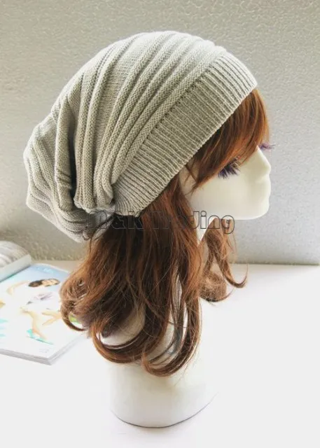 Trendy Warm Soft Stretch Cable Knit Slouchy Beanie Skull Caps Oversize Women Men Knitting Hats 