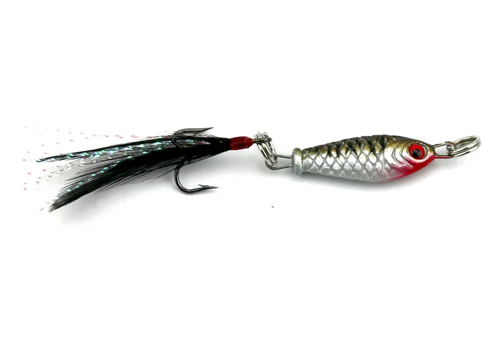 Hengjia Hot Selling / Sinking Fiske Lures 4 Färger 2,5cm 6,4 g Lead Head Jig Bait Fiske Tackle med fjäder