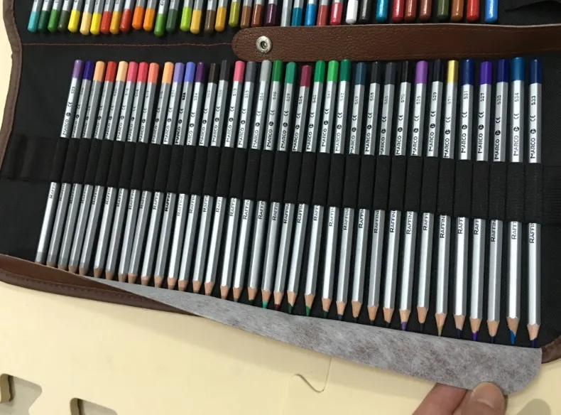 Marco 72 couleurs crayons de couleur avec étui à crayons à roulettes ensemble de crayons de peinture au plomb non toxiques ensemble de pochettes en rouleau276M