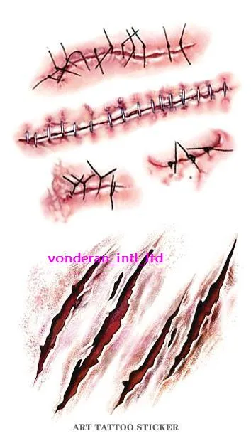 ハロウィーンのタトゥーステッカーシミュレーションいたずら血の傷の入れ墨の創傷の瘢痕ハロウィーン特殊効果化粧ボディ塗装防水タトゥー