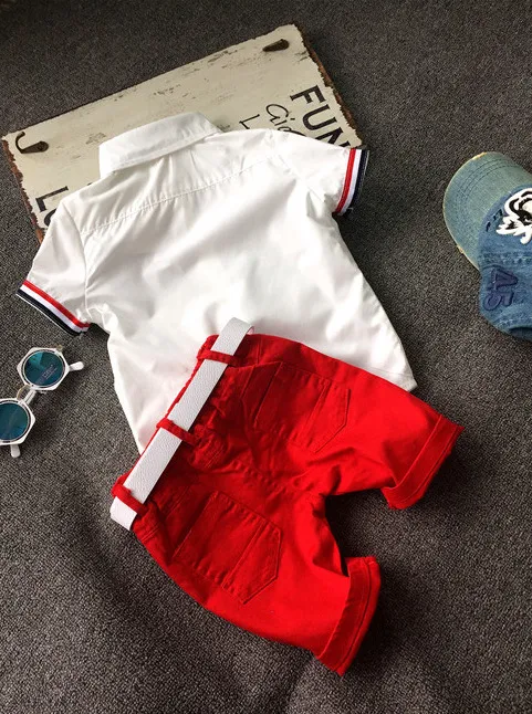 Summer Baby Boys Set Camicia di cotone a maniche corte bianca floreale + pantaloncini Bambini 2 pezzi Set di abiti bambini Set di abbigliamento 1255